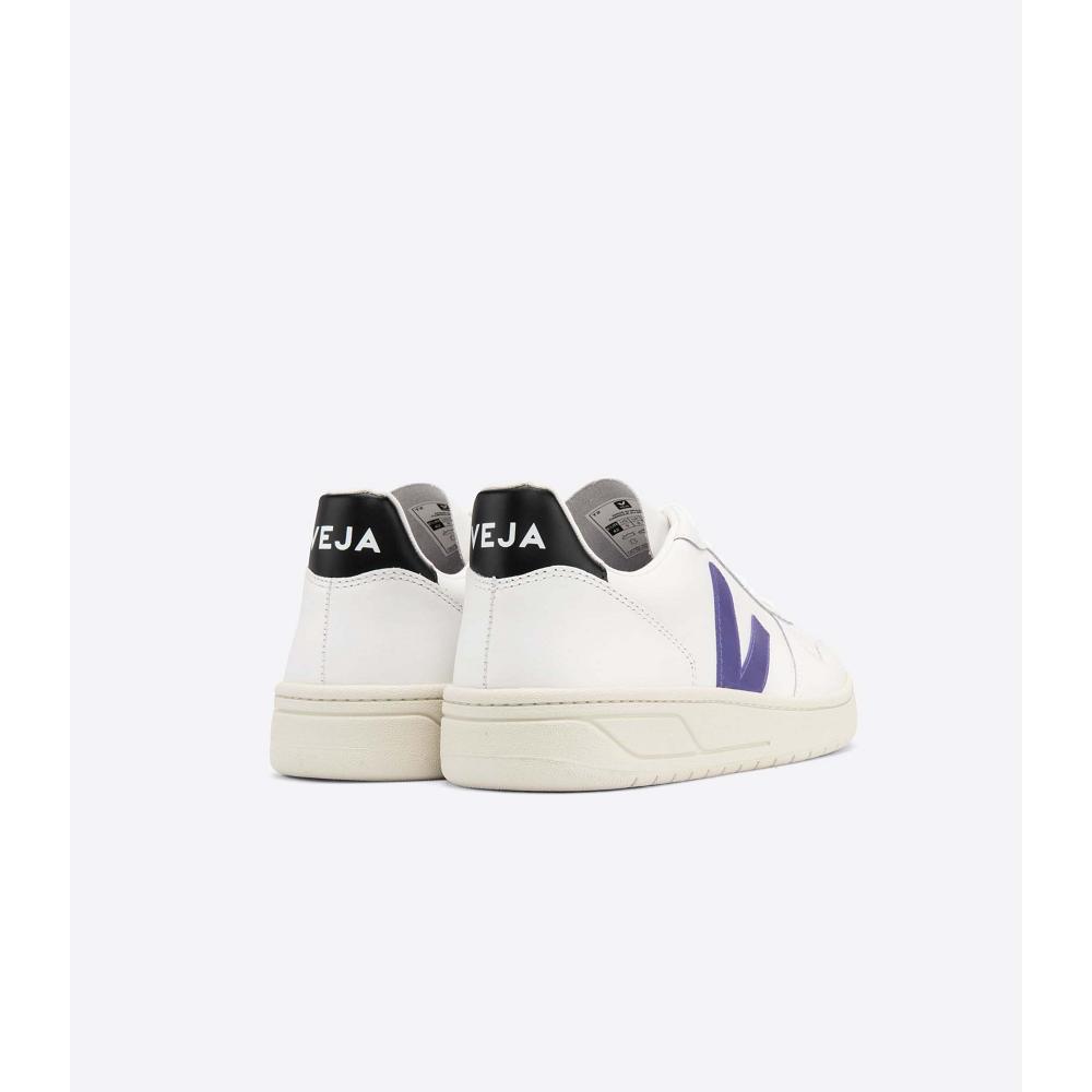 Women's Veja V-10 LEATHER Sneakers White/Purple/Black | SG 649FDN